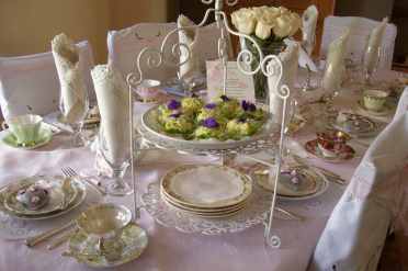 Tea Table with Spring Egg and Violet Tea Sandwiches